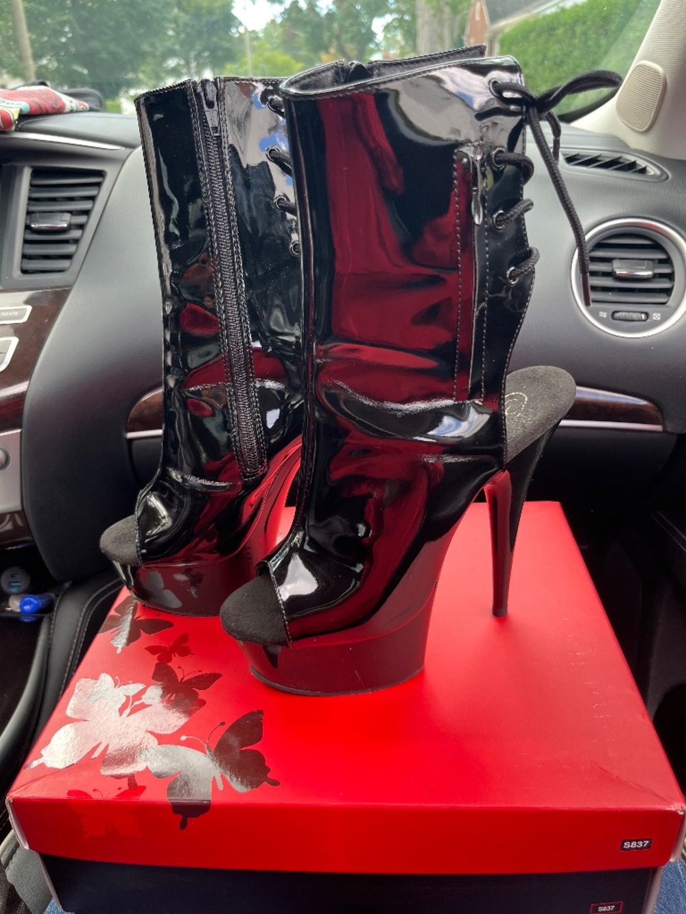 Pleasers black patent leather boots